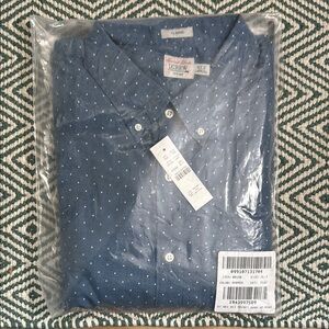 J. Crew Men's Secret Wash Poplin Blue Polka Dot Shirt XL Tall